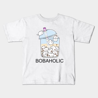 Chubby Bobaholic Cats Love Boba! Kids T-Shirt